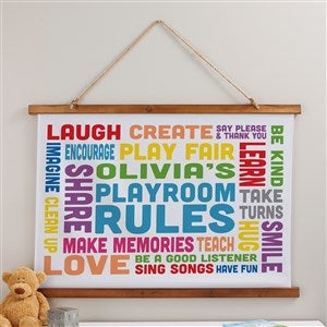 Playroom Rules Personalized Wood Topped Tapestry - 36x26