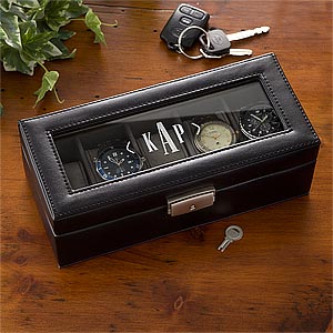 Leather 5 Slot Personalized Watch Box- Monogram