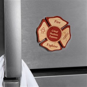 Fire Fighter Personalized Wood Magnet- Red Maple