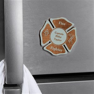 Fire Fighter Personalized Wood Magnet- Blue Stain