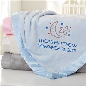 Baby Celestial Embroidered Blue Satin Trim Baby Blanket
