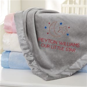 Baby Celestial Embroidered Grey Satin Trim Baby Blanket