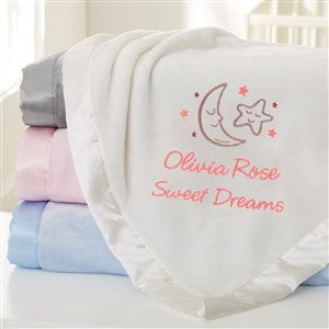 Baby Celestial Embroidered Ivory Satin Trim Baby Blanket