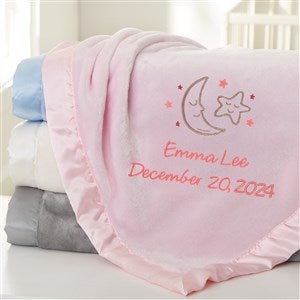 Baby Celestial Embroidered Pink Satin Trim Baby Blanket