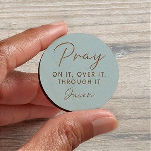 Pray On It Personalized Wood Pocket Token- Blue Stain