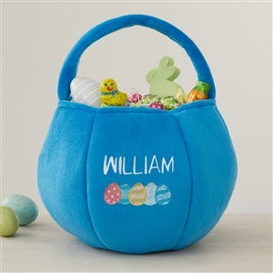 Eggcellent Name Embroidered Plush Easter Treat Bag-Blue