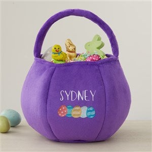 Eggcellent Name Embroidered Plush Easter Treat Bag-Purple