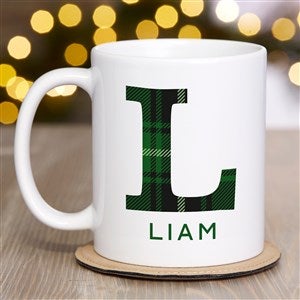 Plaid Initial Personalized Christmas Coffee Mug 11 oz.- White