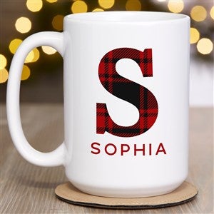 Plaid Initial Personalized Christmas Coffee Mug 15 oz.- White