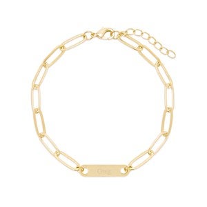 Gold Paperclip Chain Engravable Name Bar Bracelet - 1 Name