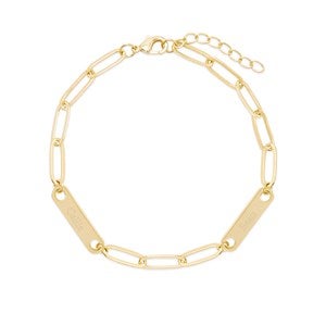 Gold Paperclip Chain Engravable Name Bar Bracelet - 2 Names