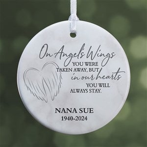 On Angel's Wings Memorial Personalized Ornament- Glossy - 1 Sided