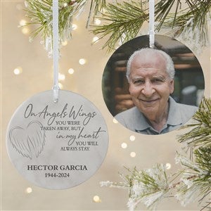 On Angel's Wings Memorial Personalized Ornament- Matte - 2 Sided