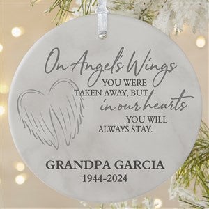 On Angel's Wings Memorial Personalized Ornament- Matte - 1 Sided