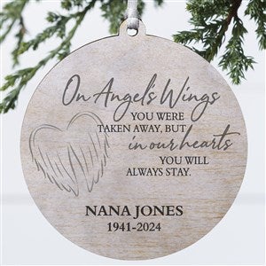 On Angel's Wings Memorial Personalized Ornament- Wood - 1 Sided