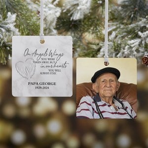 On Angel's Wings Memorial Personalized Ornament- Metal - 2 Sided