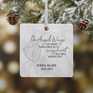 On Angel's Wings Memorial Personalized Ornament- Metal - 1 Sided
