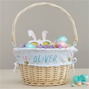 Hoppy Easter Personalized Photo Easter Natural Basket with Folding Handle