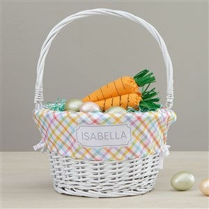 Rainbow Pattern Personalized Easter White Basket with Folding Handle
