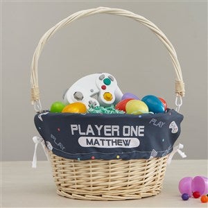 Gaming Personalized Natural Easter Basket with Folding Handle