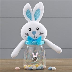 Hoppy Easter Personalized Photo Easter Bunny Candy Jar- Blue
