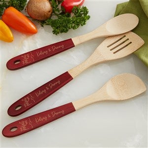 The Perfect Mix Personalized Red-Handled Bamboo Cooking Utensils- 3pc Set