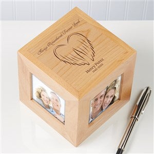 On Angels Wings Engraved Wood Cube