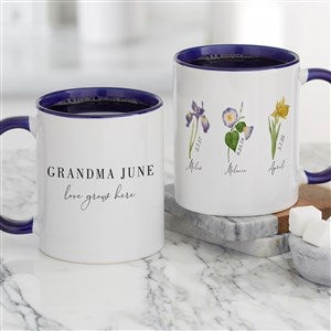 Birth Month Flower Personalized Coffee Mug 11 oz.- Blue