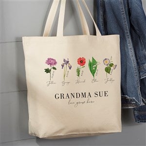 Birth Month Flower Personalized Canvas Tote Bag- 20 x 15