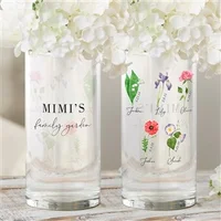 Birth Month Flowers Personalized Cylinder Glass Vase