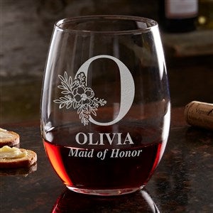 Floral Bridesmaid Engraved Stemless Wine Glass