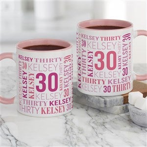 Repeating Birthday Personalized Coffee Mug 11 oz.- Pink
