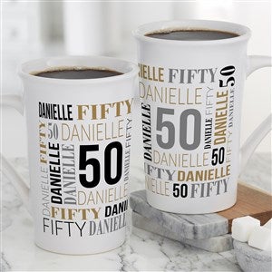 Repeating Birthday Personalized Latte Mug 16 oz.- White