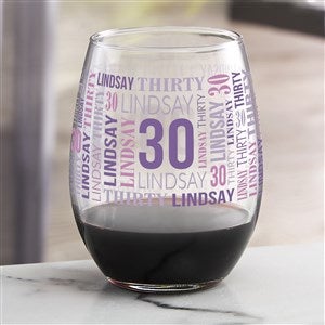 Repeating Birthday Personalized Stemless Wine Glass