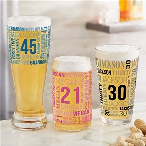 Repeating Birthday Personalized Beer Glasses - 40822