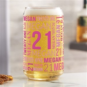 Repeating Birthday Personalized 16oz. Beer Can Glass