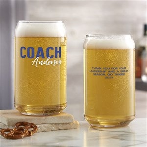 Thanks Coach Personalized 16 oz. Beer Can Glass
