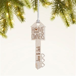 Home Owners Personalized Wood Key Ornament- Whitewash