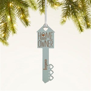 Home Owners Personalized Wood Key Ornament- Blue Stain