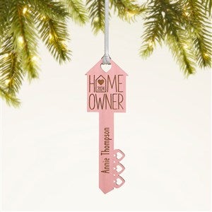 Home Owners Personalized Wood Key Ornament- Pink Stain