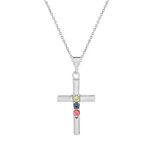 Cross Birthstone Custom Sterling Silver Pendant - 3 Stones
