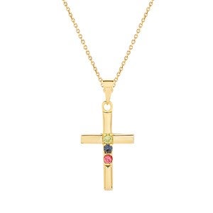 Cross Birthstone Custom Gold Pendant - 3 Stones