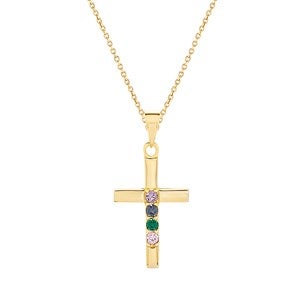 Cross Birthstone Custom Gold Pendant - 4 Stones