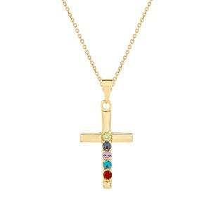 Cross Birthstone Custom Gold Pendant - 5 Stones