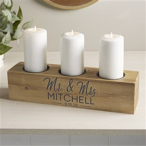 Stamped Elegance Personalized Wedding Wood 3 pc Pillar Candle Holder
