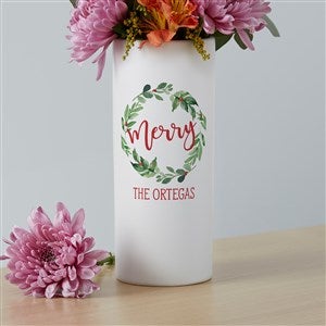 Personalized White Flower Vase - Watercolor Wreath