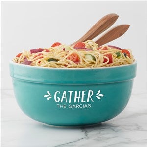 Personalized Ceramic Serving Bowl - Gather & Gobble - Turquoise