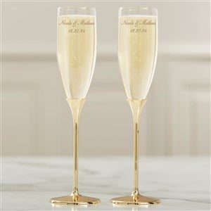 Classic Personalized Gold Wedding Flute Set