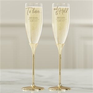 To Have & To Hold Personalized Gold Wedding Flute Set