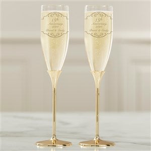 Anniversary Toast Personalized Gold Flute Set